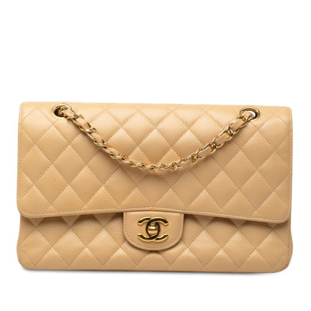 Chanel Coco Mark Matelassé 25 Chain Shoulder Bag A01112 Beige Caviar Skin Wom...